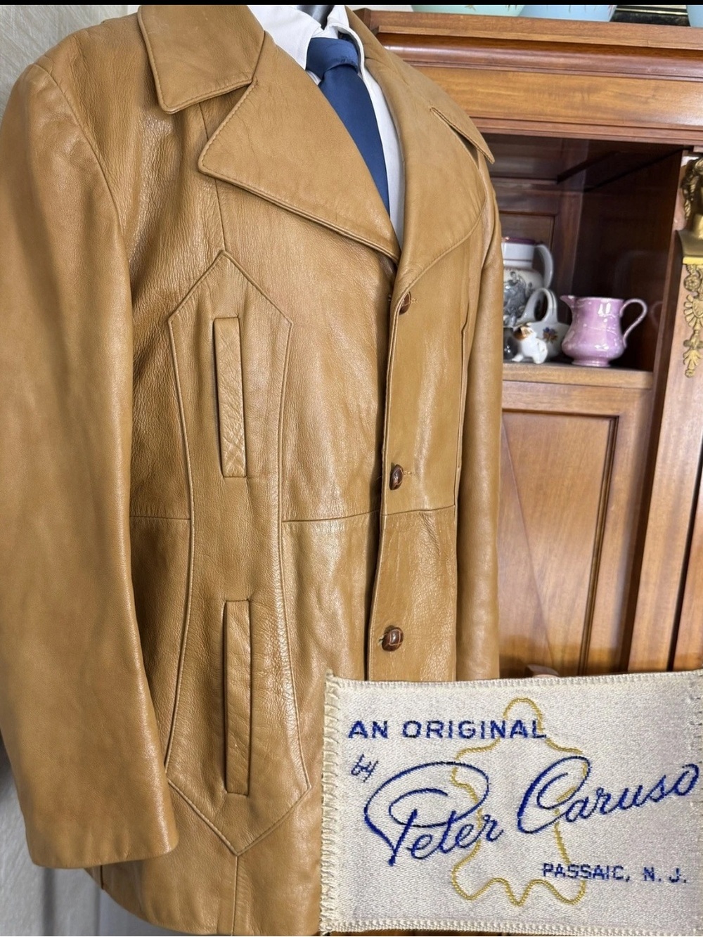 VGT 70’s Peter Caruso original 44R XL Leather Jacket 5.5” Lapel Coat Disco Groov